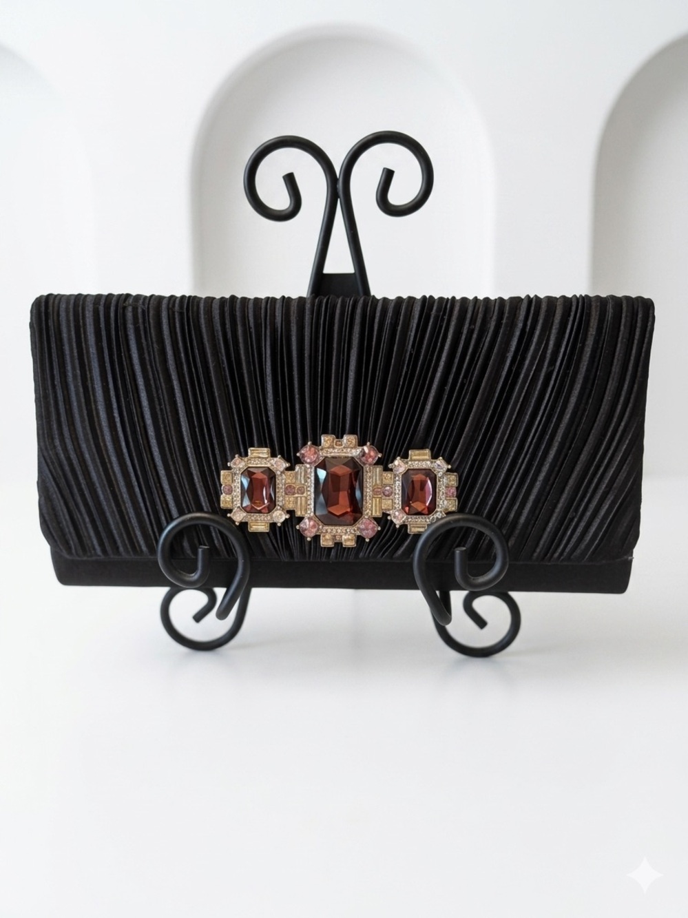 Black‎ Evening Clutch with Jewel Accent Vintage Hollywood Glam